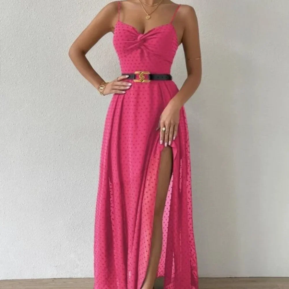 Swiss Dot Cami Maxi Dress PINK - Picture 9 of 10